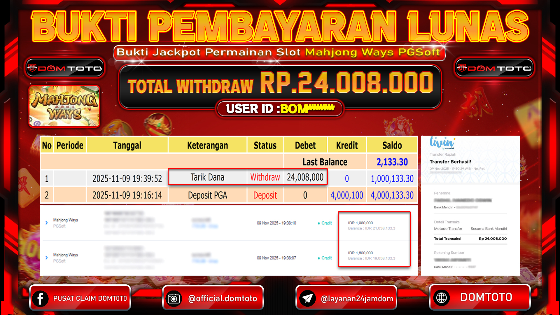JACKPOT Slot Mahjong Ways PGSoft 09 NOVEMBER 2025